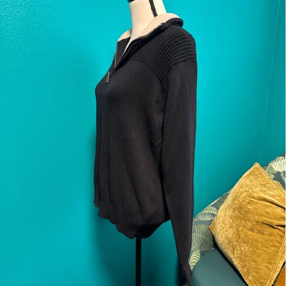 Field & Stream Black 100% Cotton Sherpa Collar Half Zip Sweater Women's Medium - Picture 6 of 9